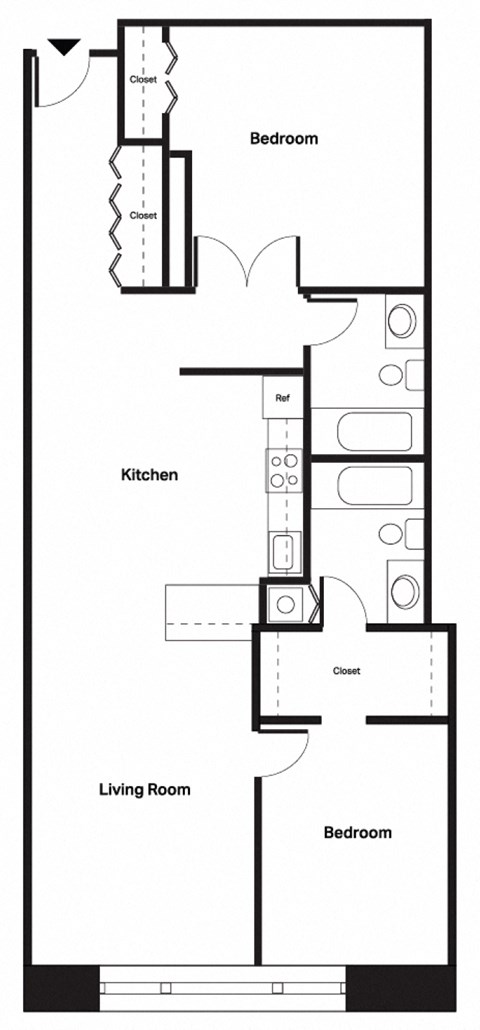 Floor plan for 2 beds, 2 baths, 1265 sqft